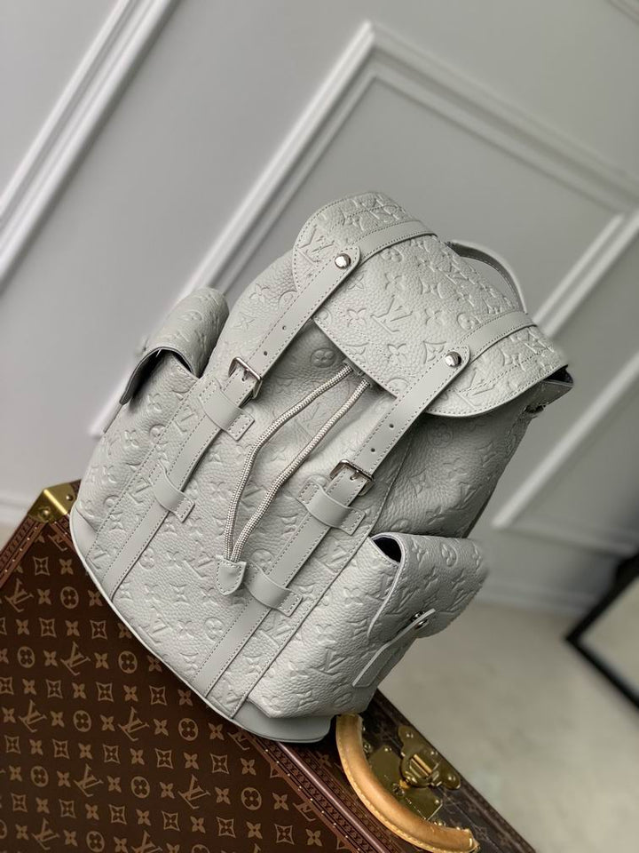 Louis Vuitton Christopher PM Backpack in Monogram Embossed Taurillon Monogram Leather M23146 Mineral Gray